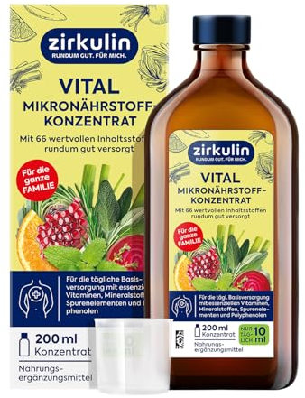 Zirkulin Vital Mikronährstoffkonzentrat (200ml) – 20 Tage Reichweite - 66 Vitalstoffe aus Obst, Gemüse & Kräutern - Wertvolle Polyphenole – Vitamine & Mineralstoffe für die Familie