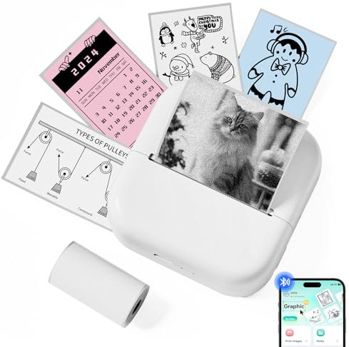 Memoking Minidrucker für Smartphone, Kinderdrucker Sofortbilddrucker mit Bluetooth, M02L Mini Drucker mit 1 Aufkleber Papierrolle,Lustige Kinderspielzeug Geschenke für Jungen & Mädchen von 6-18 Jahren