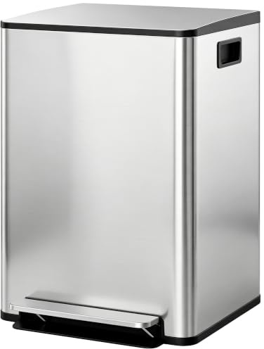 HOMCOM Köksbehållare 2 x 30 l pedalbehållare 2 fack, i rostfritt stål med mjukstängande lock, avtagbar hink, 47,7 L x 37,5 l x 66,8 H cm silver