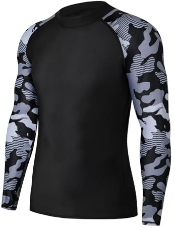 SLIMBELLE Rashguard herr långärmad UPF 50+ UV-skyddströjor kompressionströja herr snabbtorkande andas surfing fiske vandring topp, Kamouflage, XL