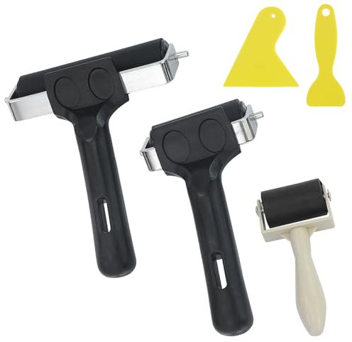 Lot de 3 rouleaux en caoutchouc, rouleau à pression en caoutchouc dur, rouleau lino avec poignée pour tampon, impression, papier peint et artisanat (3,5 cm/6 cm/10 cm)