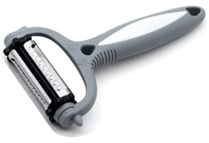 Pelapatate Multifunzione 3 in 1, Pelaverdure Professionale, Impugnatura Ergonomica, Lama in Acciaio Inossidabile, Taglio a Julienne - Grigio