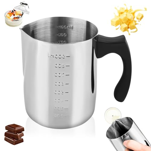 KILDOWS Pot de Fusion de Cire Bougie 1000 ml en Acier Inoxydable avec Graduation,en acier inoxydable 304， pot de cire, Pot verseur，pour Fabrication de Bougies et Savon，DIY，beurre, fromage, chocolat