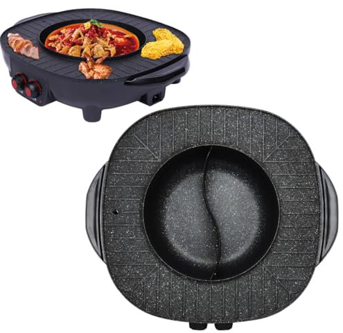 Food Party Hot Pot und Tischgrill Elektrisch Hotpot Topf Elektrogrill 2 in 1 Electric Indoor Korean BBQ Grill Barbecue Fondue Raclette Für 5-6 Personen 220V 2000W