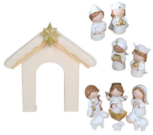 Vdaxvme Figuras de belén de Navidad, estatua de resina con estatua estable de la Sagrada Familia, centros de mesa, decoración del hogar, esculturas de escena de Navidad