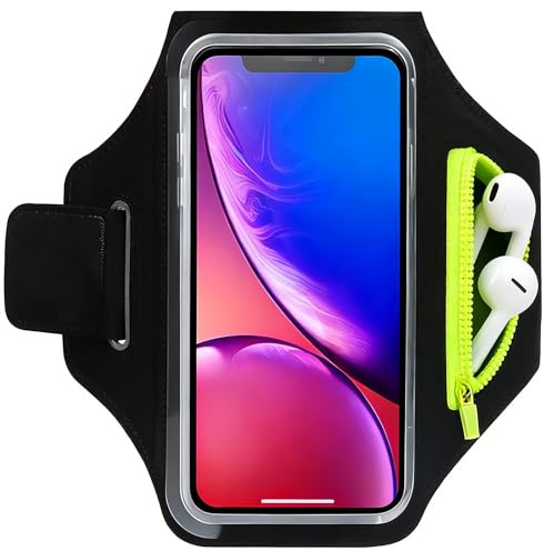 Running Armband Phone Holder with Zip Pocket Strap for iPhone 17 Pro Max/16 Pro/15 Pro Max/14/13 Pro/12/11 Plus Sports Phone Armband,Adjustable, Touchscreen Compatible Anti-Theft Pocket Up to 6.9”