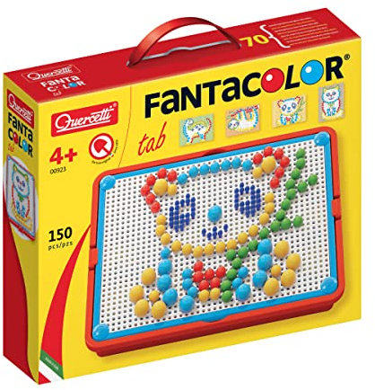 Quercetti FantaColor Tab, 150 Kugeln Ø 5 mm, 10 mm, 15 mm, Montessori Spielzeug ab 4 Jahre, Sensorik Spielzeug, Reisespiele Kinder ab 4, Gesellschaftsspiele