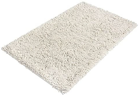 PANA® Bologna Chenille Badematte (60 x 100 cm) • Badvorleger aus weichen Mikrofasern • Badteppich rutschfest & waschbar • Saugfähiger Duschvorleger • Badezimmerteppich • Farbe: Creme