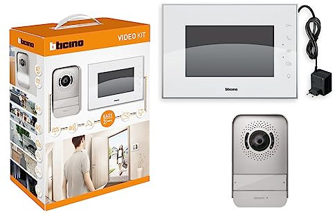 Bticino 317014 KIT VIDEOCITOFONO MONOFAMILIARE Plug-In 2 Fili con: 1 Pulsantiera Esterna con Campanello e Telecamera + 1 Monitor Interno Bianco 7 a Colori Vivavoce, Espandibile per Bifamiliare