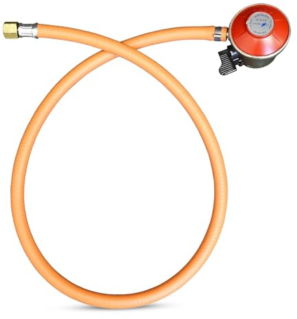 BRENNER Propane Regulator & Hose Kit – 27mm Clip-On 37mbar LPG Gas Regulator with High-Pressure Hose – Compatible with BBQs, Camping Stoves, Patio Heaters, and Caravans (Right-Hand 5/8 BSP Fitting)