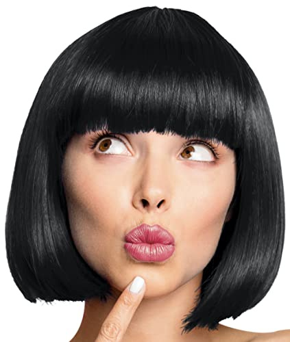 Balinco – Bob Perücke für Damen & Herren Schwarz – Kurzhaarperücke Pagenkopf, Cabaret & Charleston für Karneval, Fasching & Motto Party – Einheitsgröße Unisex aus Polyester - Inkl. Haarnetz