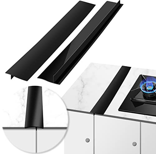 2 Pcs Stove Counter Gap Cover, MSDADA 21 inch Gap Filler Worktop Joining Strip, Gas Hob Covers for Gas & Electric Cookers, Easy Clean Counter Top for Dishwasher, Cooker, Oven, Dryer & Washing(Black)