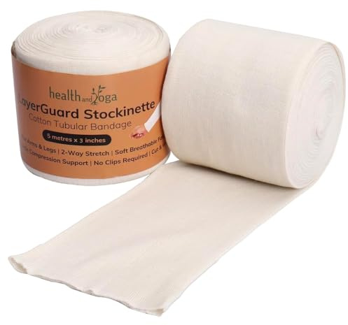 HealthAndYoga™ LayerGuard Cotton Stockinette Sleeve Roll, Stretchable Raw Cotton – Comfort wear, Sweat Absorbent – Under - Over Cast Sleeve Bandage Wear (Off-White 3 Inch)