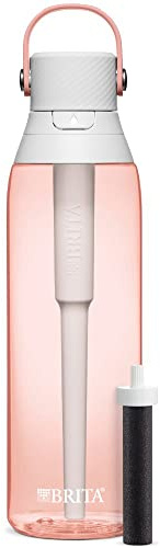 Brita Hard-Sided Plastic Premium Filtering Water Bottle, BPA-Free, Reusable, Replaces 300 Plastic Water Bottles, Filter Lasts 2 Months or 40 Gallons, Includes 1 Filter, Blush - 26 oz