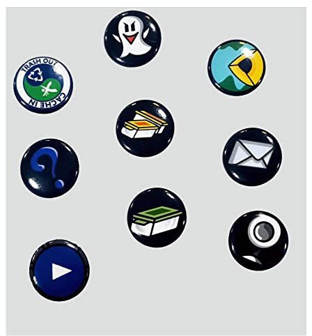 10x Cache Typen Geocaching Pin Anstecker Set Pins FTF Tauschgegenstand Multi Lab