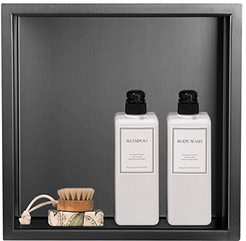 Skelang Niche Douche encastrable, Niche douch, etagère de Douche encastrée en Acier Inoxydable pour Rangement des shampooings, 30× 30 cm, Anthracite(Les Dimension du Trou Mural:28×28×8,3 CM)