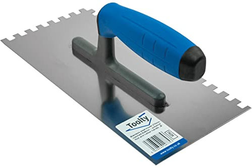 Toolty Notched Tiling Trowel - Stainless Steel - Non-Slip Rubber Handle - 8 x 8 mm Notch - 10.6 x 5.04 - for Applying Adhesives and Screeds