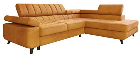 Mirjan24 Ecksofa Kaspro Premium, Eckcouch mit Schlaffunktion und Bettkasten, Polstersofa, L-Form Sofa, Couch, Wohnlandschaft, Polstergarnitur, Bettsofa, Polsterecke (Sorriso 22, Seite: Rechts)