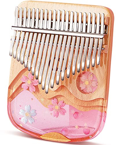 Fiunkes Kalimba 21 Keys Thumb Piano in Crystal & Wood with Portable EVA Bag, Tune Hammer, Thumb Pianos Finger Harp, Mbira Finger Piano Kalimba Gifts for Adults Kids Beginners,21keys Sakura