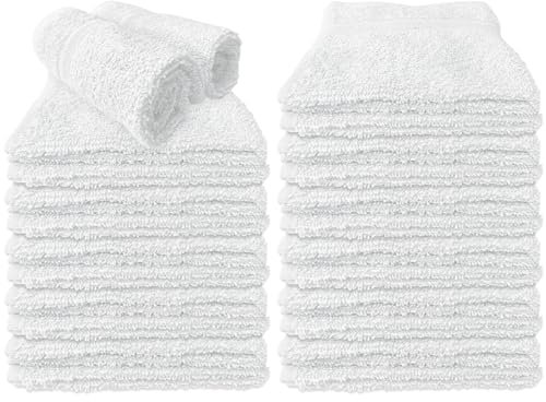 Homewear High Rise Stripe Wash Cloth Set, 12 x 12 Inch - 100% Cotton - Pack of 24, Premium Quality, Gentle and Soft - White