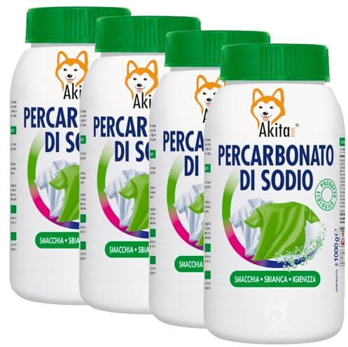Akitaink Percarbonato di Sodio per Bucato Puro - 4 Kg Sbiancante, Smacchiante e Igienizzante Ecologico 1000 Lavaggi, Ideale come Smacchiatore per Bucato e Antimuffa per Muri Interni Prodotto in Italia