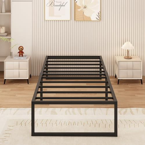 Yicensen Single Bed Frame 80x190 cm Metal Platform Bed Single with Steel Slat Support Easy, Assembly, Noise Free, No Box Spring Needed, 41cm High, Black