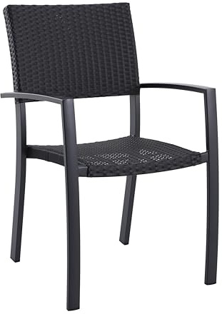 METRO Professional Silla de Jardín con Reposabrazos Balsario, Aluminio/Ratán Sintético, Apilable, para Exterior, Negro
