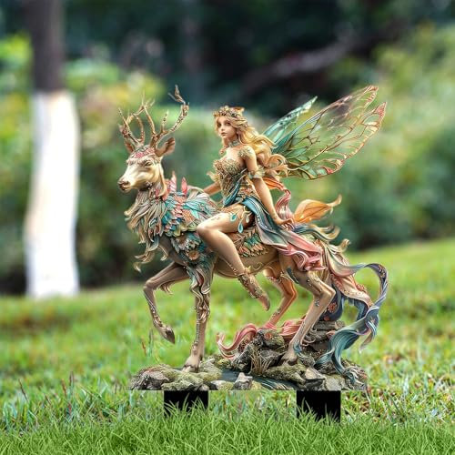 SYFUNLV Spina di messa a terra 2D, fatta a mano, decorazione da giardino in acrilico, pali resistenti alle intemperie, cervo magico, resistente ai raggi UV, per piante in vaso, giardino e prato