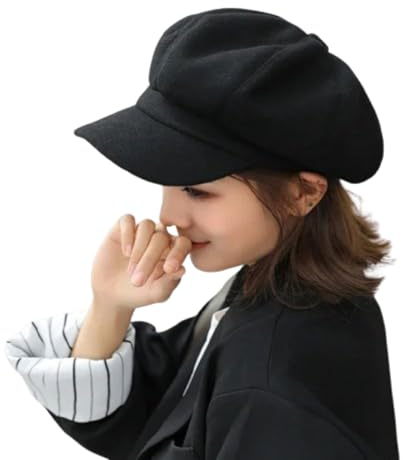 PXPLDYY Cappello Donna Cappelli Autunnali E Invernali per Donne, Basco Invernale, Berretto da Pittore, Berretto Ottagonale da Strillone, Cappello Casual da Uomo E da Donna, Nero, Taglia Unica