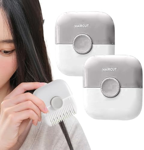 2Pcs Split Ends Hair Trimmer for Women 2 in 1 Mini Portable Cute Hair Cutting Comb Detachable Dustproof Knob Adjustable Stainless Steel Blade Cutting Tools, Comb