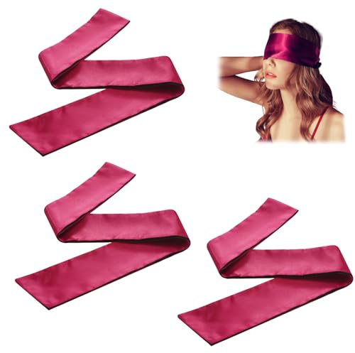3 Piezas Antifaz para Dormir de Satén para Parejas, Venda para los Ojos Ajustable y Suave, Máscara de Sueño para Juegos Adultos, Venda Sexy, Regalo de San Valentín (Rojo Vino, Negro)
