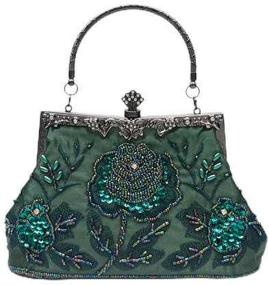 lapulio Ros broderad vintage pärlad aftonväska för kvinnor, elegant koppling med handtag för bröllop, fest och formella evenemang