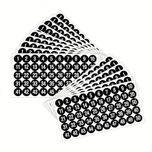 10 Fogli Adesivi Numerati 1 a 50 Adesivi Numerici Consecutivi Etichette Numeriche in Vinile per Interni e Esterni Adesivi Numeri Inventario(1 Pollice, Nero)