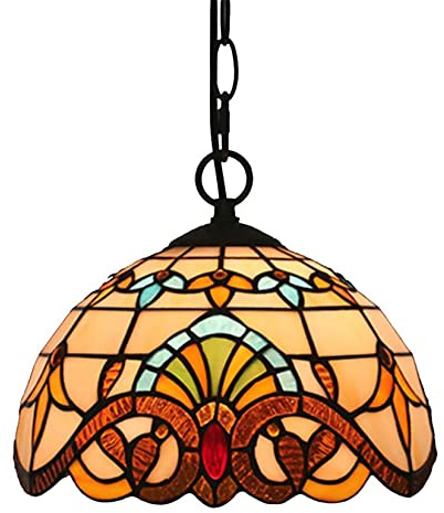 XANAYXWJ Lampada a Sospensione in Stile Barocco Lampada a Sospensione Vintage in Vetro colorato con Catena in Ferro battuto Lampade a Sospensione a soffitto per Soggiorno corridoio, 12 Pollici