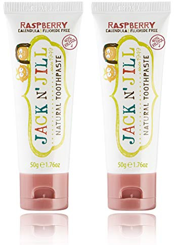 Jack N' Jill Natural Toothpaste for Baby and Infants - Fluoride Free Training Toothpaste, 40% Xylitol, BPA Free - Raspberry, 1.76 oz (Pack of 2)