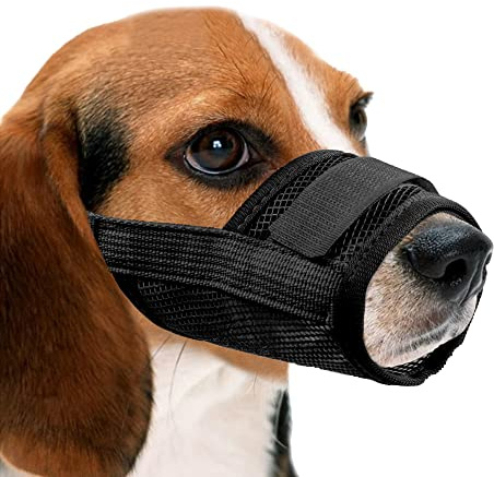 YAODHAOD Bozales de Boca de Perro Transpirable de Malla de Nylon, Hocico de Perro de Ajuste Rápido con Correas Ajustables, Cubierta de Boca de Mascota, para Evitar Morder (L, Negro