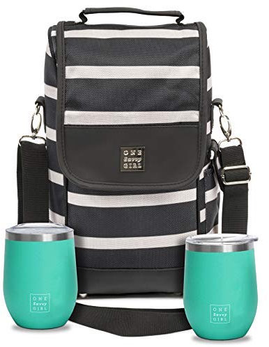 Savvy Outdoors Insulated Wine Tote Bag with Stemless Glasses & Exterior Pouch - Foldable Wine Carrier & Portable Cooler