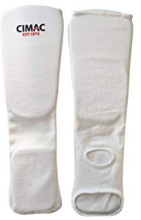 CIMAC Shin/Instep Protectors - Senior Size - Shin Guards with Full-Length Padded Foam, 12mm Thick Foam Padding, Suitable for Karate, Taekwondo, Kickboxing, Training, and Sparring - White