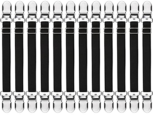 Boao 12 Pcs Bed Sheet Clips Straps Sheet Corner Straps Holder Adjustable Mattress Clips, Elastic Bed Grippers Suspender Fasteners Holder for Home(Black,8-12 Inch Length)