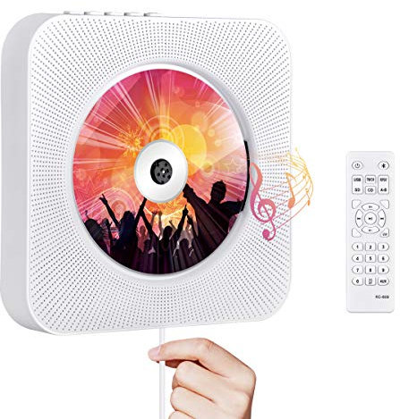 Tragbarer CD Player, Qoosea Wandmontierbar Bluetooth Eingebaute HiFi-Lautsprecher für Kinder, Music Player Heim-Audio-Boombox mit Fernbedienung, FM Radio, LCD-Display MP3 Kopfhöreranschluss