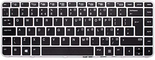 AJPARTS UK Teclado de repuesto para portátil HP EliteBook 840 G3, 740, 745, 848 teclado inglés no retroiluminado -821176-031 -QWERTY con marco plateado