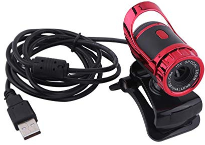 USB-webbkamera, 12 M pixelkamera HD 360 ° roterande stativ Inbyggd mikrofon, USB-klämbar webbkamera för PC(red)