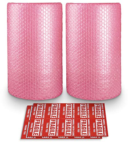 Anti-Static Bubble Cushioning Wrap Roll 2 Pack 3/16 Air Bubble 12 Inch x 72 Feet Total, Perforated Every 12 Inch with 20pcs Fragile Stickers Packing Supplies for Heavy-Duty Moving Shipping