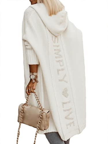 Onsoyours Cardigan Femme Pull Manteau Cardigan Long en Tricot Veste Ouvert Épais Manches Longues Pull Gilet Chaud Casual Capuche Manteau A Blanc M