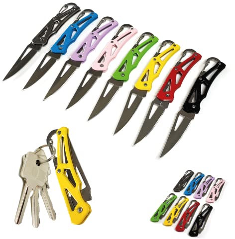 Coltellino Tascabile Piccolo Professionale in Acciaio Inox – Portachiavi Coltello Pieghevole Multiuso con Lama 6 cm Senza Molle o Fermo della Lama – Per la Pesca e Attività all’aperto (Nero)