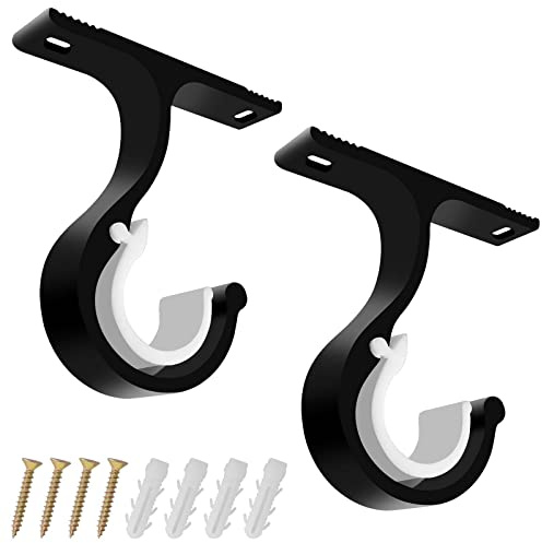 Colexy Lot de 2 Supports de Tringle à Rideau, Crochets à Draperie ø20-28mm Support de Tige de Fixation en Robuste en Alliage D'aluminium Support Tringle Penderie pour Rideau ou Armoire (Noir)