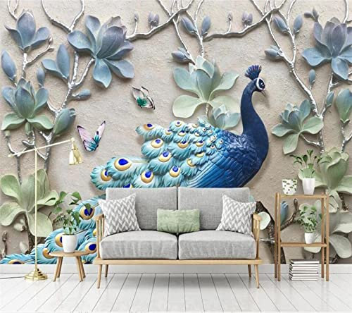 Papel Pintado Personalizado 3D Mural Moderno Fresco Relieve Pavo Real 5D Fondo Papel De Pared Pintura Decorativa Decoración Del Hogar 120Cm(W)×80Cm(H)