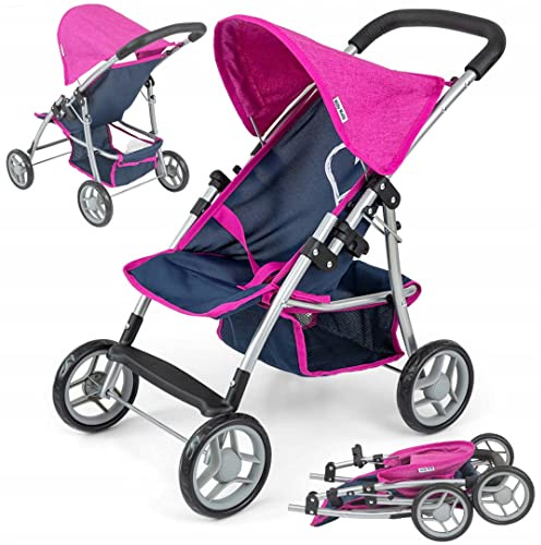 Milly Mally Natalie Landau Poupées Pliable pour Les Filles à Partir de 3 Ans avec Canopy Roues en Mousse Sangles Prestige Navy