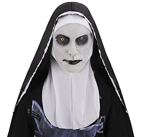 Starsouce Scary Latex Nun Mask with Scarf Horror Nun Dress Up Full Head Masks for Halloween Costume Party Props