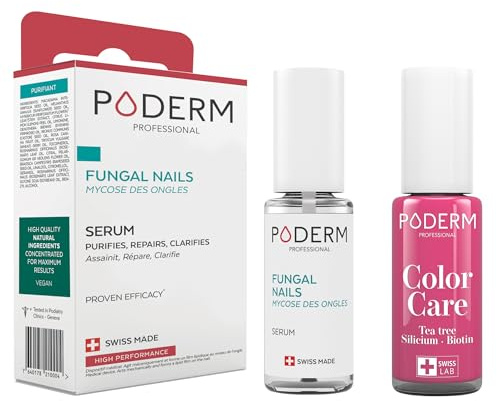 PODERM - LOT 2 PRODUITS | MYCOSE ONGLE TRAITEMENT | Best Seller | Soin professionnel pied/main | Facile & rapide | Swiss Made + Vernis Framboise TEA TREE - Traitement des Ongles Abîmés par MYCOSE